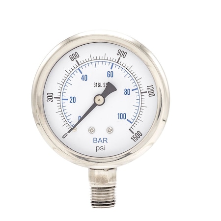 Pic Gauges 2 1/2 in Dial, 1/4 in NPT Male Lower Location, Stainless Steel Case Material PRO-301D-254N-01